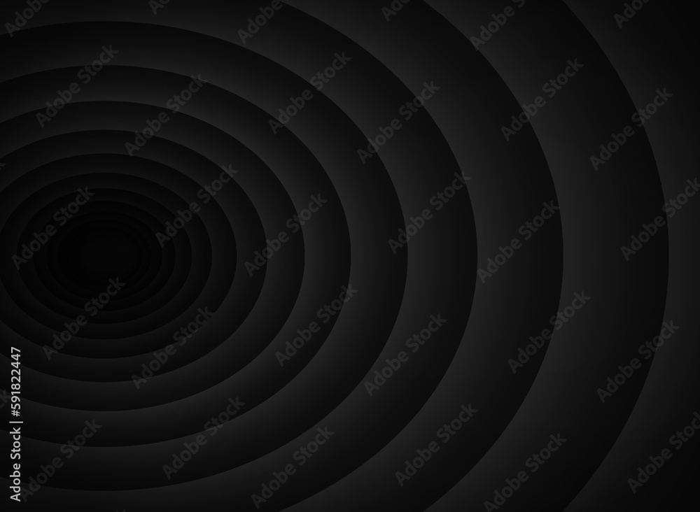 Poster abstract unusual horizontal illustration of oval volumetric gradient black and gray lines or shapes 