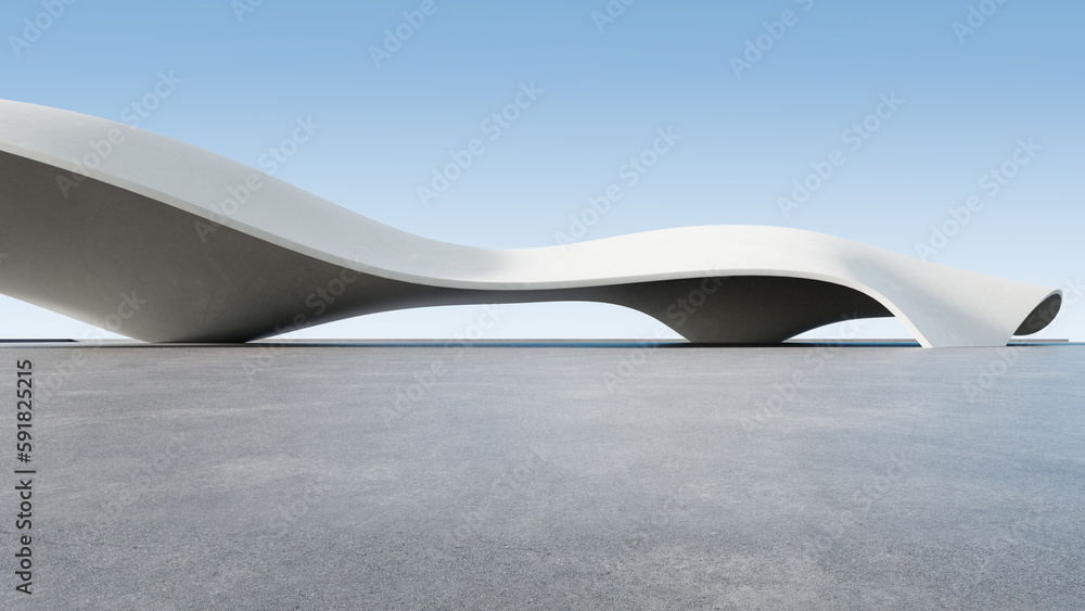 Aufkleber 3d render of abstract futuristic architecture with empty concrete floor.