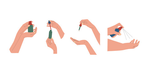 Obraz na płótnie Canvas vector illustration of a set of hands with skincare