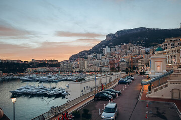 Monaco, Monaco - 28.12.2021 : Port Hercule and the beautiful facades of the Principality of Monaco