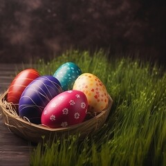 Colorful easter eggs collection in basket