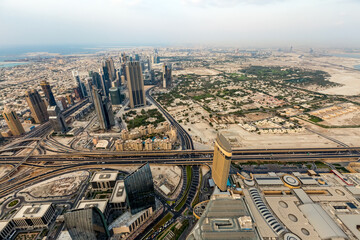 Naklejka na ściany i meble Panoramic top view of Dubai in UAE. Modern arab city architecture