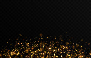 Vector gold sparkles on an isolated transparent background. Atomization of golden dust particles png. Glowing particles png. Gold dust. Light effect.