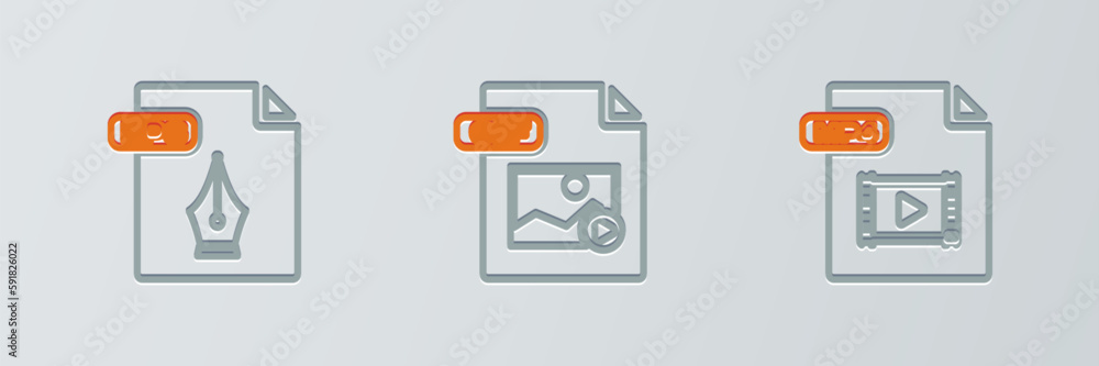 Poster set line mp4 file document, eps and gif icon. vector