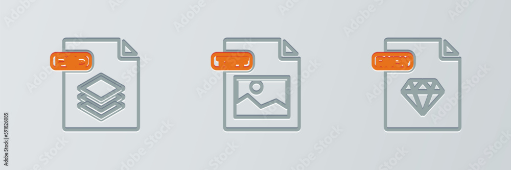Aufkleber set line ruby file document, psd and tiff icon. vector