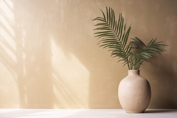 Obraz premium beige design home vase decor interior style concrete sunlight shadows wall. Generative AI.