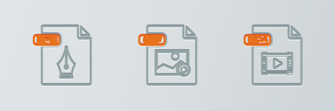 Set line MP4 file document, EPS and GIF icon. Vector