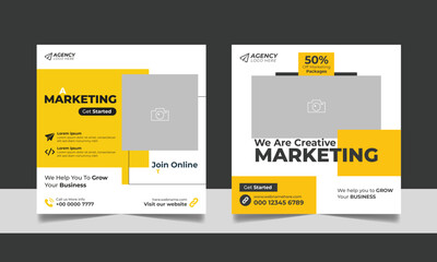 Digital Marketing Agency Online Webinar Social Media Post Set , Corporate Business Promotion Social Media Web Banner, Square Flyer Design Template