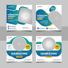 Digital Marketing Agency Online Webinar Social Media Post Set , Corporate Business Promotion Social Media Web Banner, Square Flyer Design Template