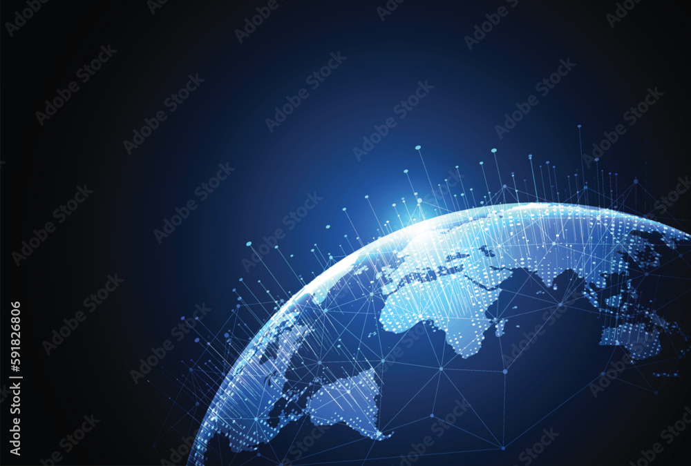 Poster global network connection. world map point and line composition concept of global business. vector i