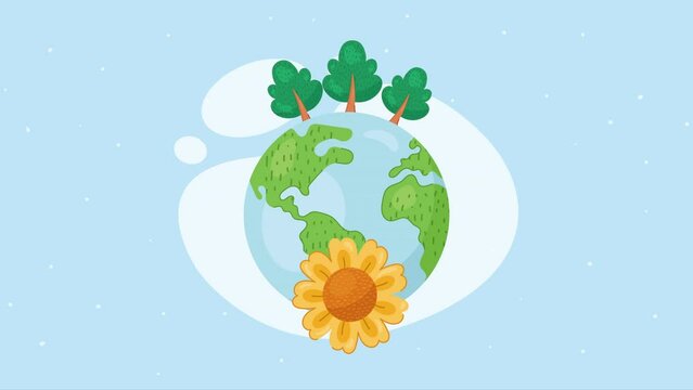 world planet earth with trees animation