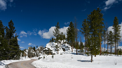 Rock Formation and Snow in the Black Hills of South Dakota