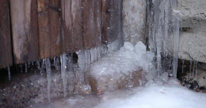 Closeup of melting ice in spring
