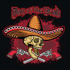 Holy Death, Day of the Dead, mexican skull in sombrero, grunge vintage design t shirts