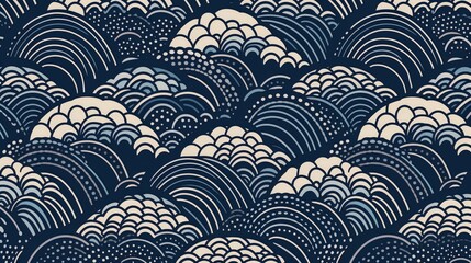 Japanese traditional wave motifs background texture design, ocean, waves, seamless, Generative AI
