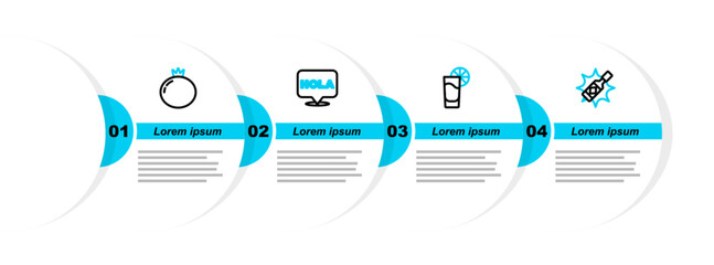 Set line Tabasco sauce, Tequila glass with lemon, Hola and Tomato icon. Vector © vector_v