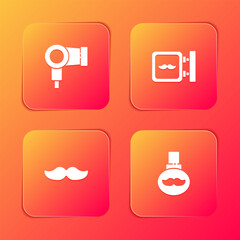 Set Hair dryer, Barbershop, Mustache and Beard and mustaches care oil bottle icon. Vector
