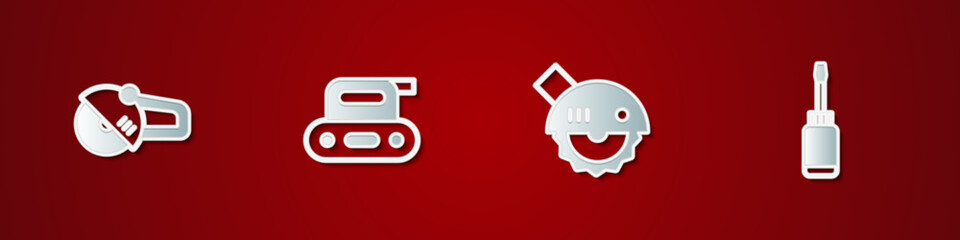 Set Angle grinder, Electric planer tool, circular saw and Screwdriver icon. Vector