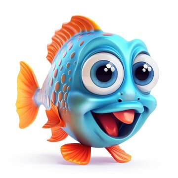 Photo of a cheerful blue fish with big bulging eyes. Generative AI