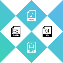 Set BMP file document, MP3, and JS icon. Vector
