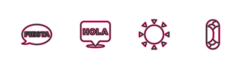 Set line Fiesta, Sun, Hola and Burrito icon. Vector © vector_v