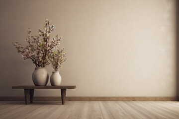 Fototapeta na wymiar illustration table background design decor plaster vase contemporary home space interior wall copy. Generative AI.
