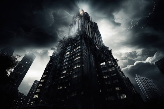 High building in dark style. Ai generated