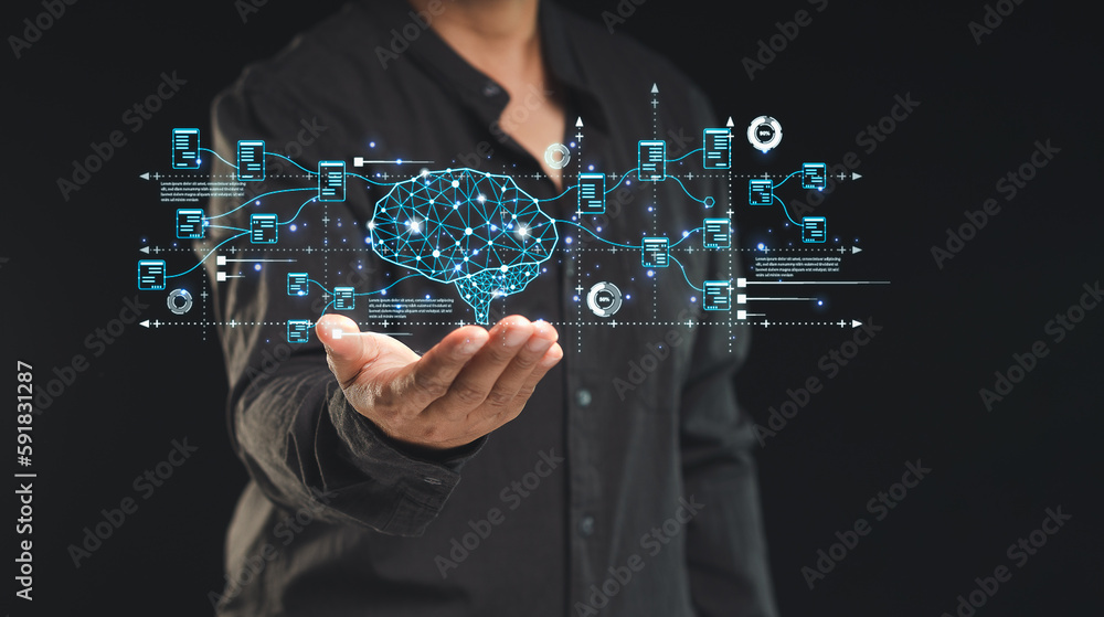 Poster artificial intelligence of futuristic technology. chatbot chat with ai. live chat
