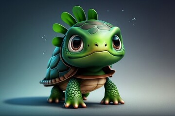 Adorable 3D Cartoon Turtle Character Design, Generative Ai