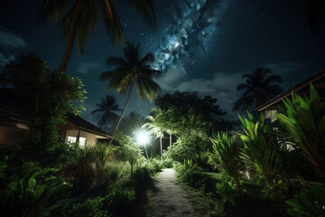 Night sky over the beautiful jungle view. Ai generated