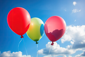 Colorful balloons on blue sky on background. Ai generated