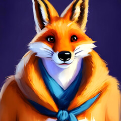 Fox red in a scarf and a fur coat close-up, image illustration
