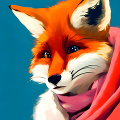 Fox in a scarf close-up, image illustration