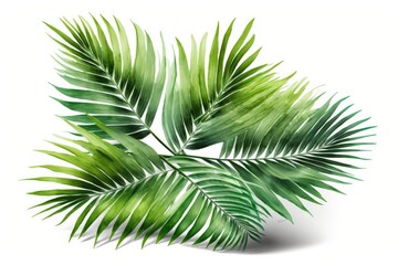 Naklejka na ściany i meble single green palm leaf isolated on a white background. Generative AI