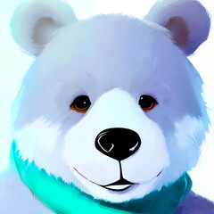 Bear in a scarf and a fur coat close-up, image illustration
