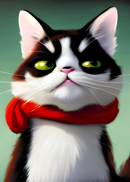 Cat in a scarf close up, image illustration