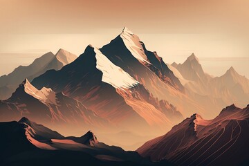 Majestic Mountain Range Against a Neutral Background, Generative Ai