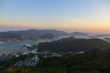 sunset over the city Nagasaki