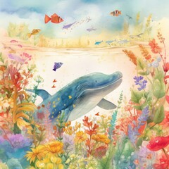 Watercolor whale Generative Ai