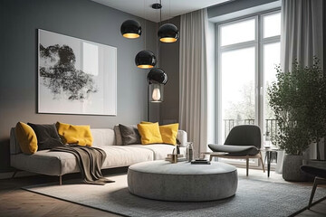 Living room in modern style with light and sunshine. Ai generated. 