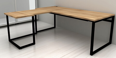 Custom L shape table desk for an office. Ai generated.