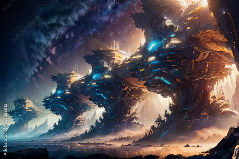 Wall mural ai generated depiction of futuristic intergalactic planet in space