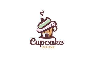 cupcake house logo with a combination of a cupcake and a house.