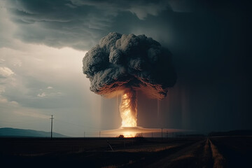 A nuclear ballistic missile explodes. Ai generated.