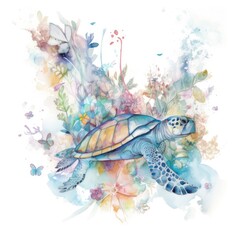 A Watercolor Charming Sea Turtle Generative Ai