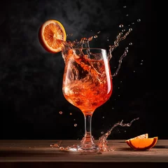 Foto op Plexiglas Aperol spritz cocktail splashing. Generative ai and digital editing. © angelo sarnacchiaro