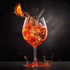 Aperol spritz cocktail splashing. Generative ai and digital editing. - obrazy, fototapety, plakaty