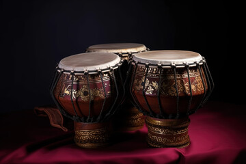 A tabla is a pair of twin hand drums from the Indian subcontinent, that are somewhat similar in shape to the bongos. Ai generated.