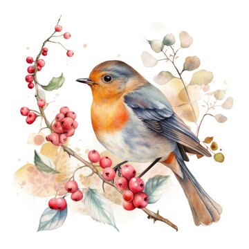 A beautiful watercolor Little Robin Generative Ai