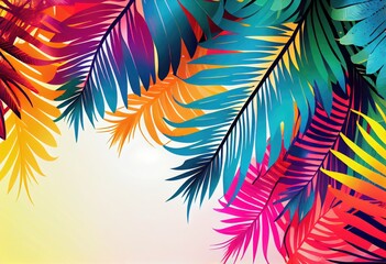 Fototapeta na wymiar Colorful summer background with palm leafes